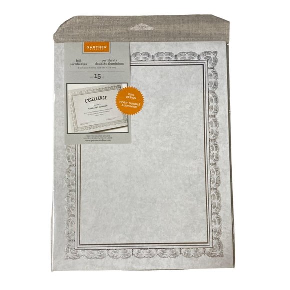 Gartner Studios Silver Foil Certificate Paper 8.5” x 11”, 15 Count Pack of  2 - Picture 2 of 5